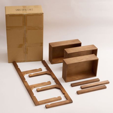 3-Tier Pine Wood Basket Display Stand Storage Shelf