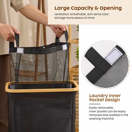 100L Collapsible Laundry Hamper with Lid & Removable Bag - Black