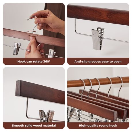 Chenshia 20Pc Wooden Hangers Pants Skirt Hangers Adjustable Non-Slip Clips