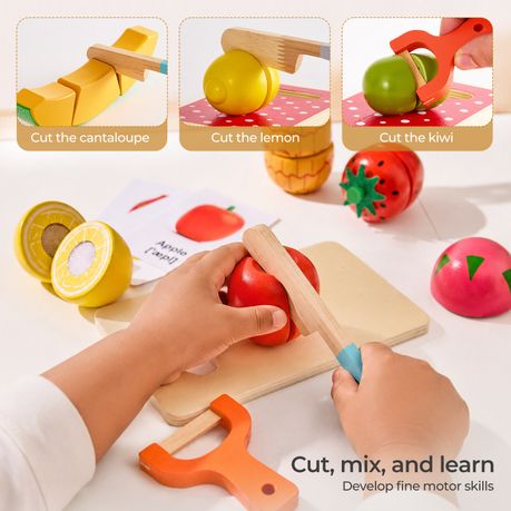 Wooden Fruit Cutting Toy Set with Tray & Learning Cards