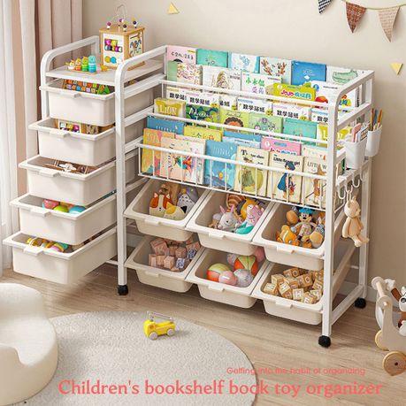 Kids Bookshelf Mobile Toy Storage Organiser Trolley Bookcase