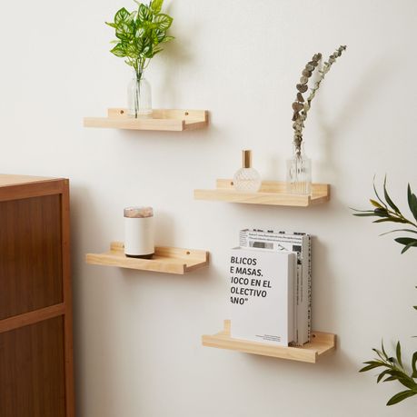 Solid Wood Floating Shelves Wall Mount -4Pc Picture Ledge Decor