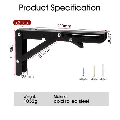 Heavy Duty Stainless Steel Collapsible Shelf Bracket - 2-Pack