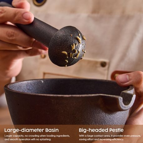 Cast Iron Mortar & Pestle with Lid Grinder Spice Mixing Tools 15cm