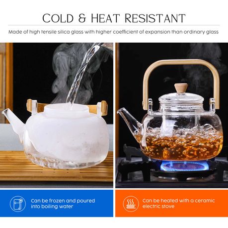 1L Borosilicate Glass Teapot with Bamboo Handle & Glass Infuser
