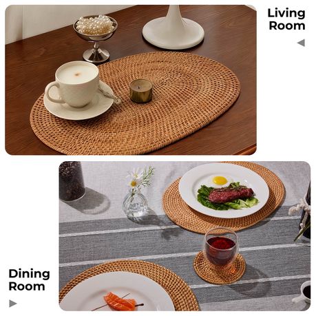 40cm Boho Handwoven Oval Placemats Trivets Underplates - 4 Pack