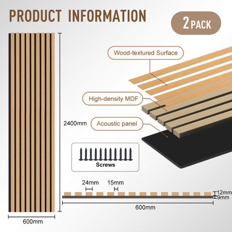 2-Piece Teak Wood Veneer Slat Wall Panel Set