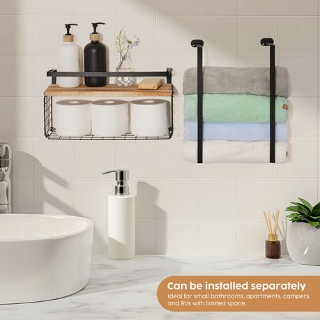 Chenshia Wall Mounted Towel Rack Floating Shelf Bathroom Organizer