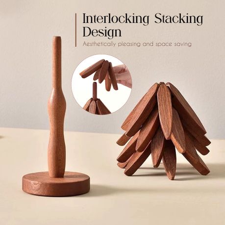 Wooden Trivet Tree Countertop Heat Protector Set (4 Piece)