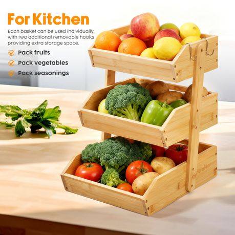 3-Tier Bamboo Kitchen Countertop Food Storage Organiser
