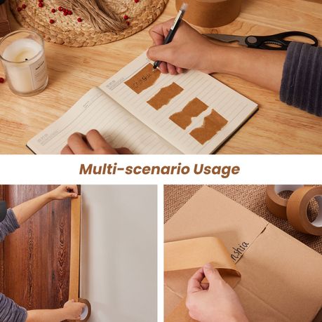 Chenshia 4 Pack Kraft Paper Packaging Tape Hand Tearable Eco-Friendly Writing Label