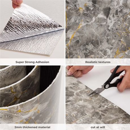 Golden Grey Marble-Effect Self-Adhesive Vinyl Roll | 40 cm × 3 m
