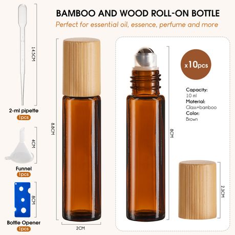 10ml Bamboo Travel Bottles Refillable Glass Roller Set