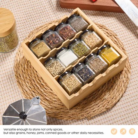 Chenshia 3 Tier Bamboo Spice Rack Shelf with 12 Glass Jars Storage & Labels