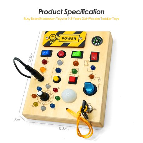 Montessori Busy Board LED Lights Wooden Switch Sensory Travel Toy
