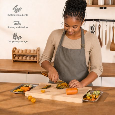 Bamboo Cutting Board with 2 Pull-Out Stainless Steel Trays