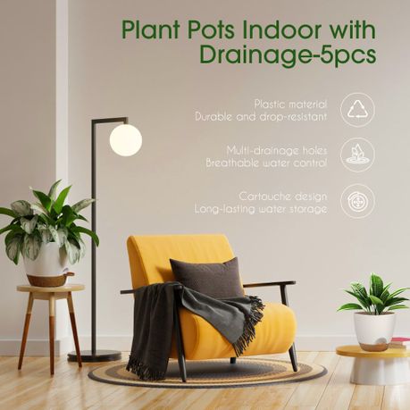 Self-Watering Plant Pots - 5-Pack Indoor Plastic Garden Planters