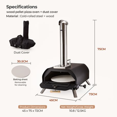 Portable Wood Pellet Pizza Oven - Rotating 12-Inch Stone