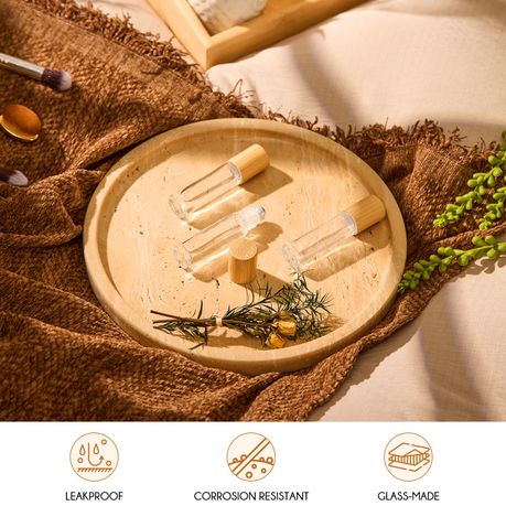 10ml Bamboo Travel Bottles Refillable Glass Roller Set