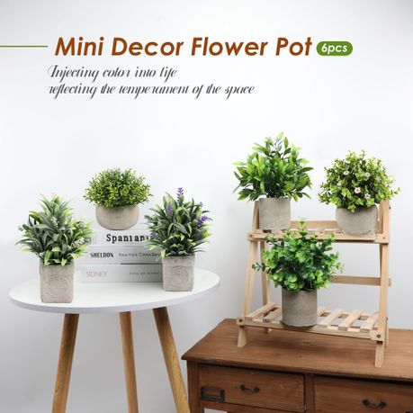 Mini Potted Artificial Decorative Table Plants - 6-Pack