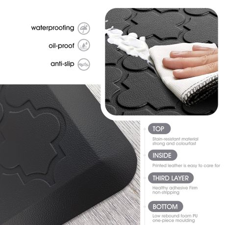 Waterproof Cushioned Kitchen Mat Floor Rug Set - Black