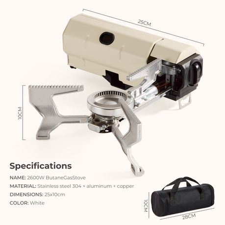 Portable Butane Gas Stove 2600W - White