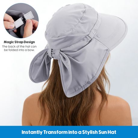 Sun Protection Hat with Neck Flap - Grey