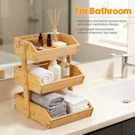 3-Tier Bamboo Kitchen Countertop Food Storage Organiser