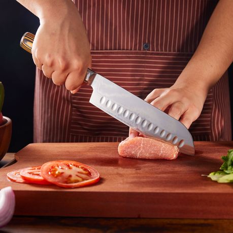 18cm Damascus Steel Santoku Kitchen Knife with Wood Handle
