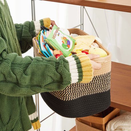 Chenshia 4Pc 19L Cotton Woven Storage Basket Cosmetic&Towel Organiser Bins