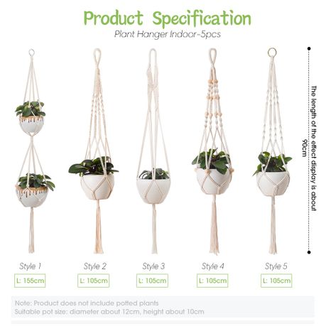 Cotton Rope Boho Macrame Plant Hanger Set 5Pcs