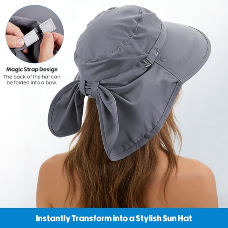 Sun Protection Hat with Neck Flap - Grey