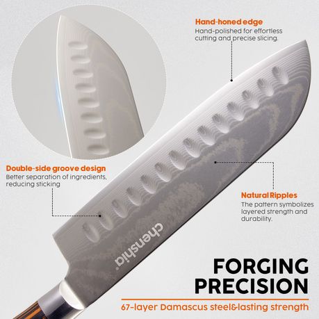 18cm Damascus Steel Santoku Kitchen Knife with Wood Handle