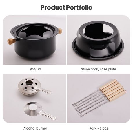 Chenshia 1.5L Fondue Set Non-Stick Chocolate & Cheese Hot Pot & 6 Fork Set