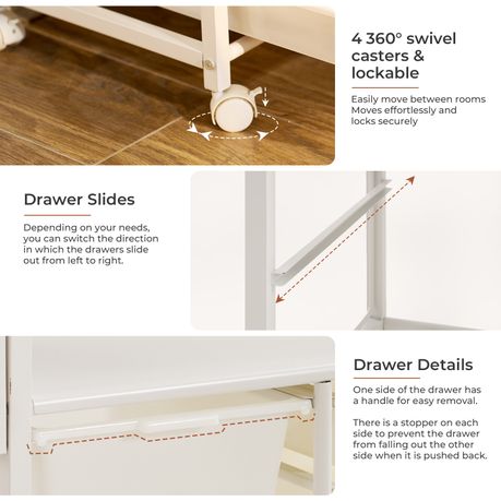 Extendable Kitchen Storage Cart with 6 Drawers
