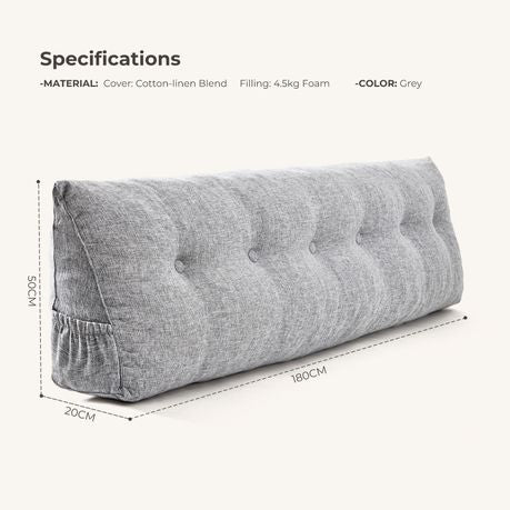 180cm Bed Backrest Cushion - Grey