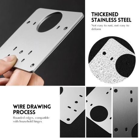 6-Piece Cabinet Hinge Repair Plate Set Stainless Steel Bracket Kit