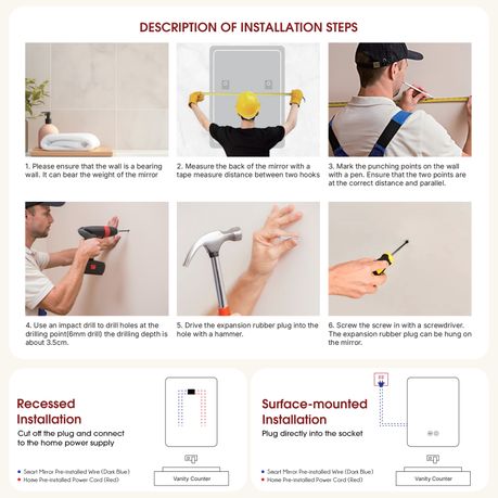 LED Bathroom Mirror Anti Fog Smart Illuminated 3-Color