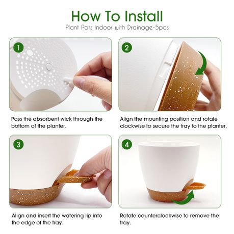 Self-Watering Plant Pots - 5-Pack Indoor Plastic Garden Planters
