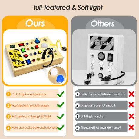 Montessori Busy Board LED Lights Wooden Switch Sensory Travel Toy