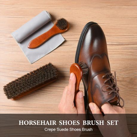 Horsehair Shoe Brush Set Suede Leather Shine Polish Cleaning Kit