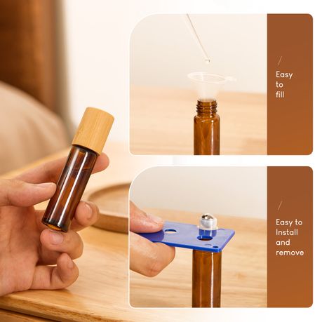 10ml Bamboo Travel Bottles Refillable Glass Roller Set