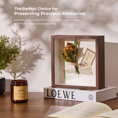 Walnut 20cm Shadow Box Frame - 3D Deep Display Case (2 Pack)