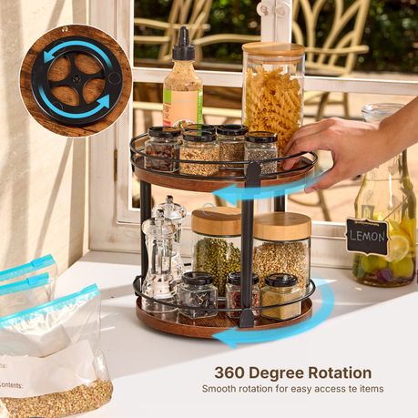 Wooden 2-Tier Lazy Susan Turntable Rotate Spice Organizer Storage