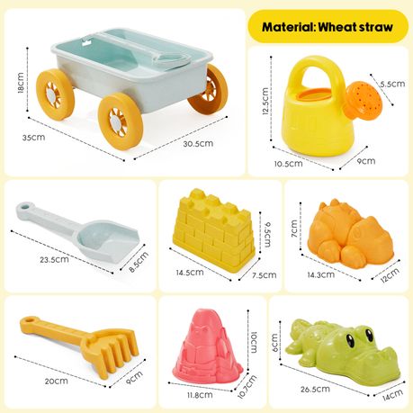 Chenshia 8Pc Wheelbarrow & Sand Castle Set - Kids Montessori Beach Toy Set