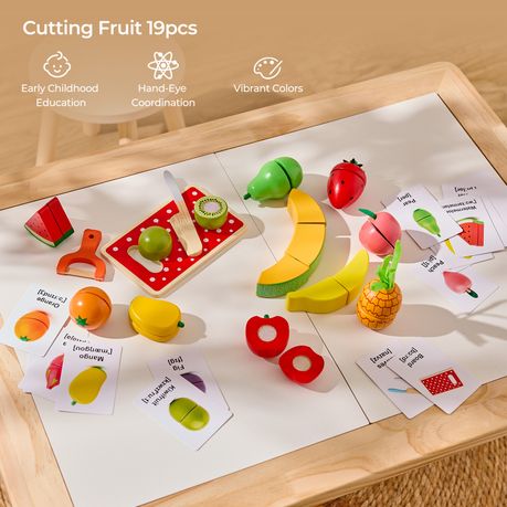 Wooden Fruit Cutting Toy Set with Tray & Learning Cards