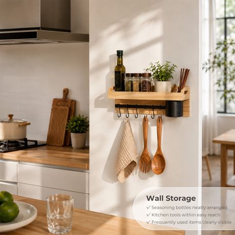 Wall-Mounted Wooden Kitchen Spice Rack