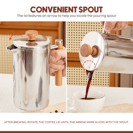 1L Stainless Steel French Press Coffee Maker - Silver