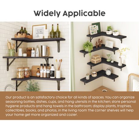 Wall Mounted Floating Corner Shelf Wooden Storage Rack Display Unit - 4 Pack