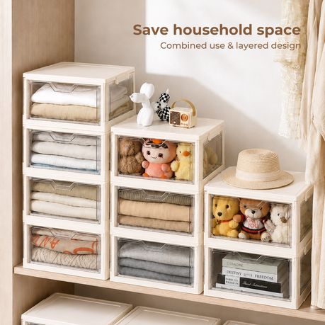 Chenshia 4-Tier Foldable Stackable Storage Box with Wheels & Magnetic Door